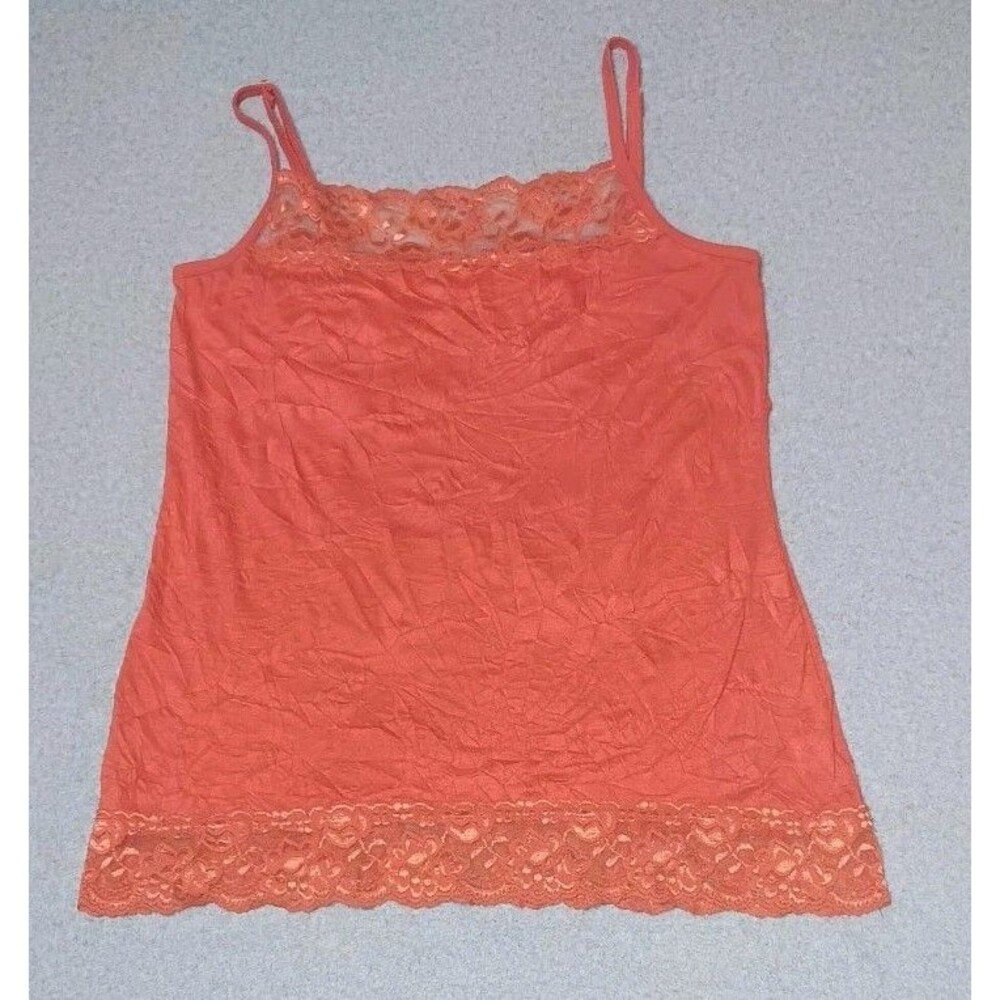 Maurices Lace Trim Crinkle Cami Tank Top Size 0 Orange Y2K Preppy Romantic Boho